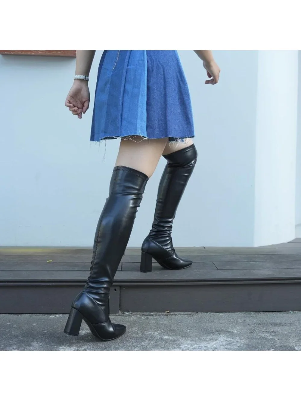 Women's Black Comfort Thigh High Pointy-toe and High-Heel Over The Knee Boots